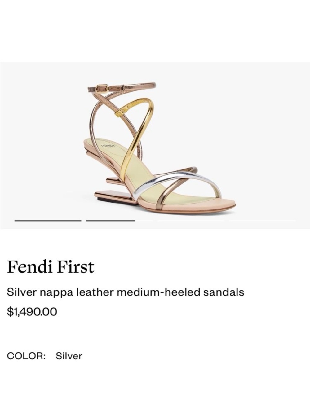 Fendi First Metallic Nappa Strappy Sandals Rose Gold Silver Couture Size 37 US 7 - Picture 4 of 16
